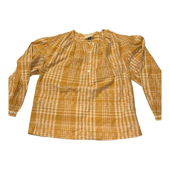 Universal Thread Women's Balloon Long Sleeve Popover Blouse Yellow Plaid Size XS - Picture 3 of 10
